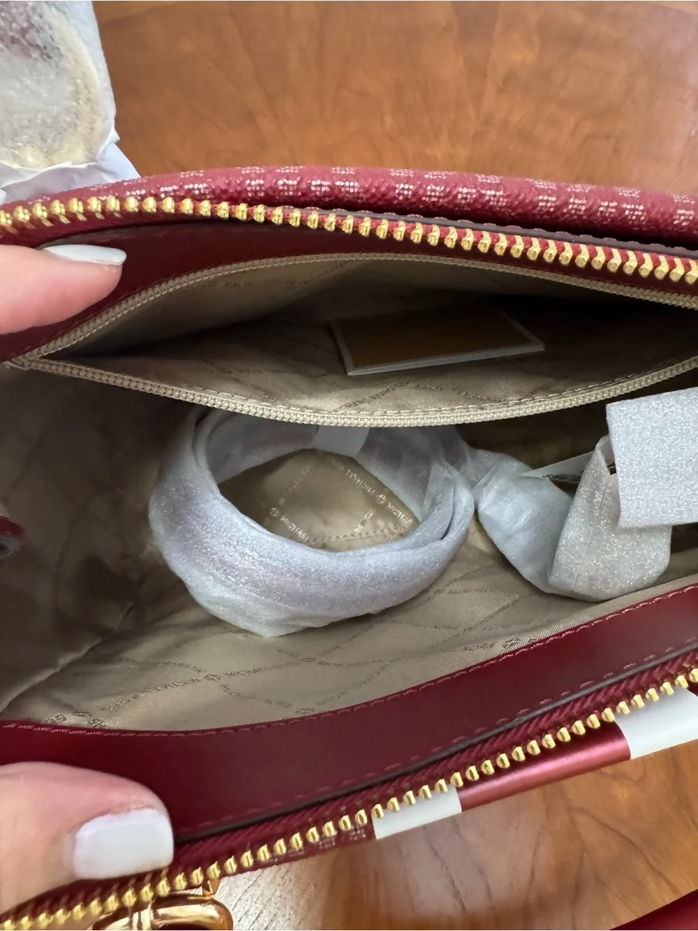 Michael Kors Red Burgundy Signature Satchel with Matching Wristlet